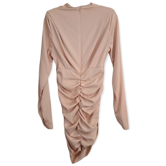 PRETTY LITTLE THING Rouched Detail Long Sleeve Bodycon Dress Nude/Blush - Picture 12 of 12